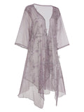 Purple Embroidered Bohemian Lace-Up Cover Up