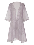 Purple Embroidered Bohemian Lace-Up Cover Up