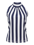 Navy Blue Stripe Sleeveless Blouse