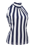 Navy Blue Stripe Sleeveless Blouse