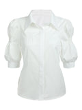 2PCS 1950s Ruffled Blouse & Solid Suspender Pants