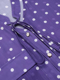 2PCS Purple Ploka Dots Sleeve Blouse & Solid Pants