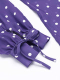 2PCS Purple Ploka Dots Sleeve Blouse & Solid Pants