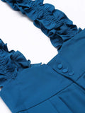 2PCS 1950s Ruffled Blouse & Solid Suspender Pants