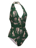 Green 2PCS Jaguar One-piece Swimsuit & Pants