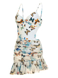 [US Warehouse] Butterflys Strap One-piece Swimsuit & Cover-up Skirt