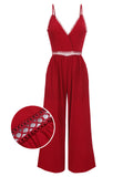 Red 1950s Solid Strap Vintage Jumpsuit