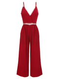 Red 1950s Solid Strap Vintage Jumpsuit