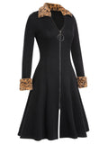 Black 1950s Lapel Leopard Patchwork Dress