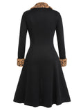 Black 1950s Lapel Leopard Patchwork Dress