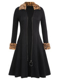 Black 1950s Lapel Leopard Patchwork Dress