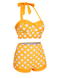 Yellow 1950s Polka Dots Halter Bikini Set