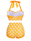 [US Warehouse] Yellow 1950s Polka Dots Halter Bikini Set