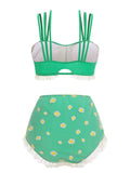 Green Summer Daisy Strap Swimsuit