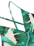 Green Banana Leaves Strap Lace-up Vintage Dress