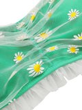 Green Summer Daisy Strap Swimsuit