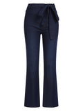 Dark Blue Bow Belt Flare Jeans