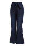 Dark Blue Bow Belt Flare Jeans