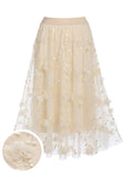 Apricot 1950s Lace Butterfly Solid Skirt