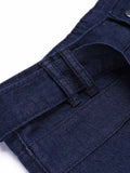 Dark Blue Bow Belt Flare Jeans