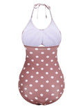 Retro Polka Dots Patchwork One-piece Swimsuit