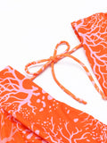 Orange Floral Lace-up One-piece Swimsuit