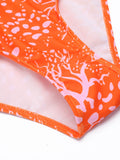 Orange Floral Lace-up One-piece Swimsuit