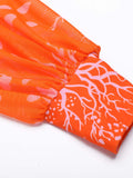 Orange Floral Lace-up One-piece Swimsuit