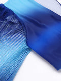 Blue Solid Puff Sleeves One-piece Swimsuit