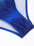 Blue Solid Puff Sleeves One-piece Swimsuit