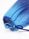 Blue Solid Puff Sleeves One-piece Swimsuit