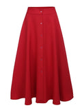 Red Solid Button Swing Skirt