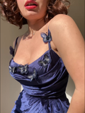 Blue 1960s 3D Butterfly Velvet Pencil Dress