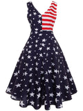 Navy 1950s Stars Patchwork Swing Dress