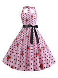 1950s Halter Strawberry Polka Dot Dress
