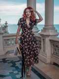 Black 1950s Lace Flowers Swing Dress