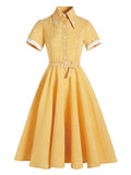 Yellow 1950s Plaid Belt Swing Dress