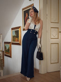 Blue 1930s Halter Patchwork Jumpsuit