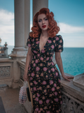 Black 1950s Lace Flowers Swing Dress