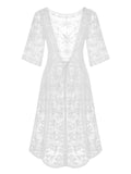 White 1960s Lace V-neck Wrap Cover-up