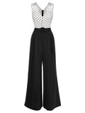 [US Warehouse] 1930s Polka Dot Patchwork Belt Jumpsuit