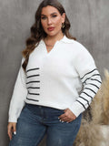 [Plus Size] 1960s V-Neck Striped Knitted Cardigan