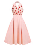 Pink 1950s Strawberry Splicing Halter Dress