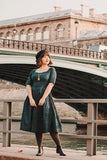 Dark Green 1950s Plaid Square Neck Dress