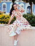 Pink 1950s Lace Strawberry Swing Dress