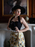 Black 1960s Halter Sunflower Pencil Dress