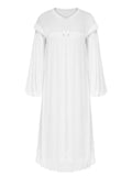 White 1960s Solid Lantern Sleeve Nightgown