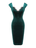 [Pre-Sale] Green 1960s Velvet Lace Patchwork Dress