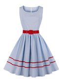 Blue 1950s Sleeveless Belt Dress