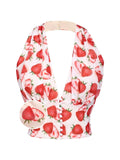 Red 1950s Halter Strawberry Button Tops